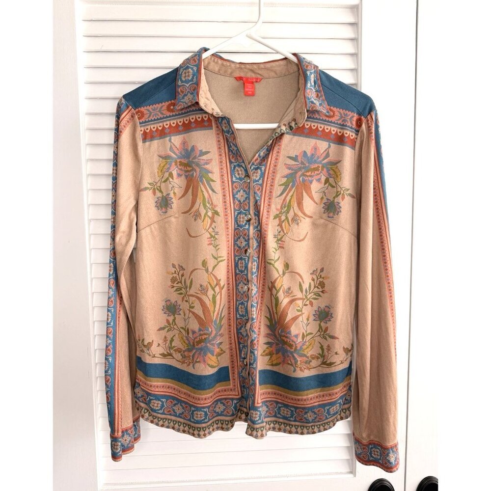 Chelsea & Violet Floral Tan Western Boho Button Shirt Top Sz S